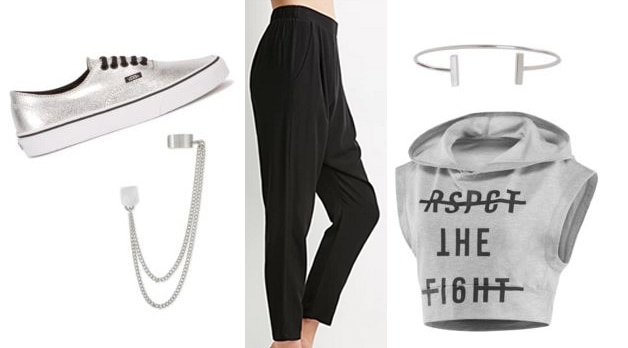 EXO outfit 3 - Harem pants, cropped top, vans, cute jewelry