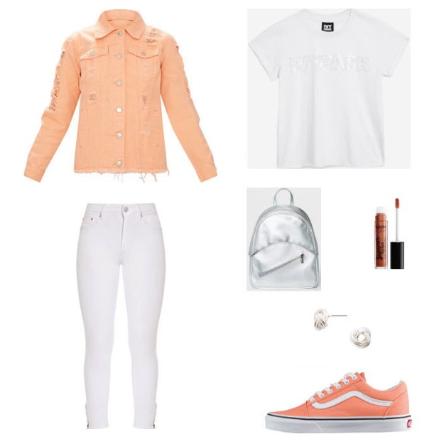 peach and white outfit for ladies