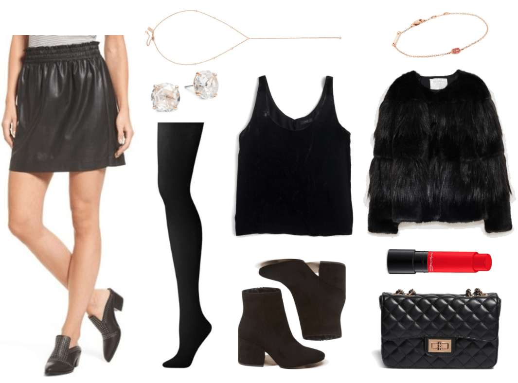 what to wear with black leather mini skirt