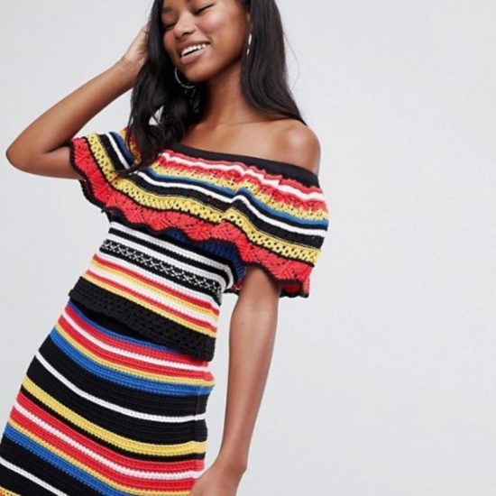 Crochet dress in multicolored stripes