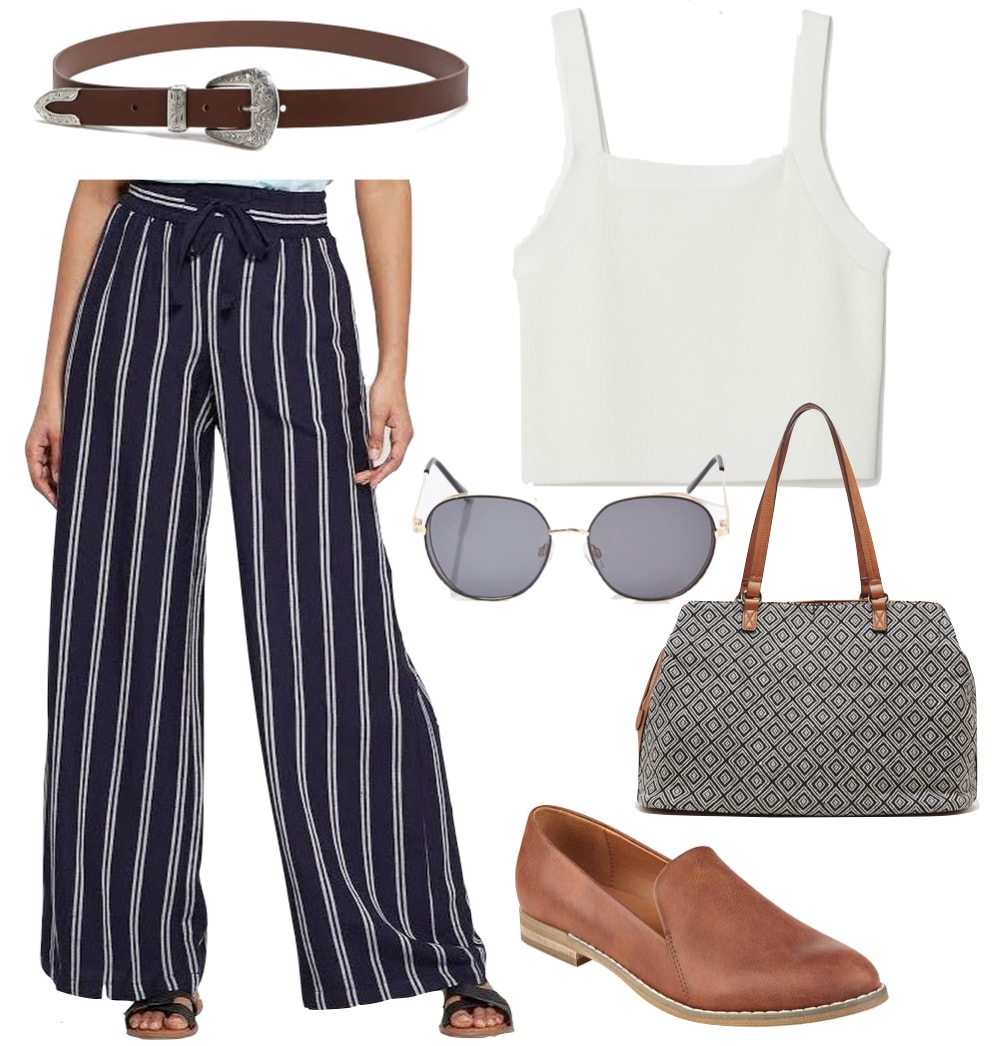 Lucy Hale Striped Pants and White Tank Outfit for Less - College Fashion
