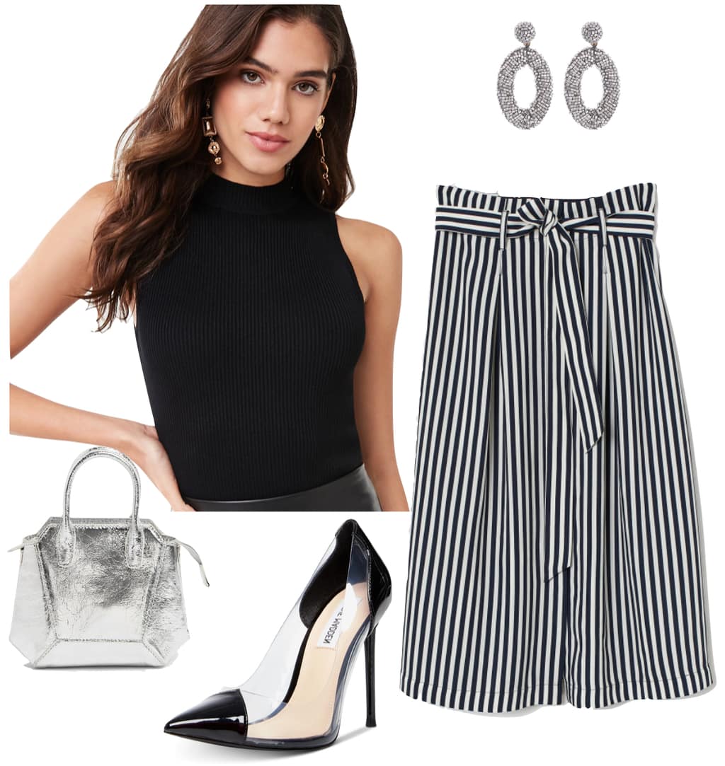 black and white striped heels outfit