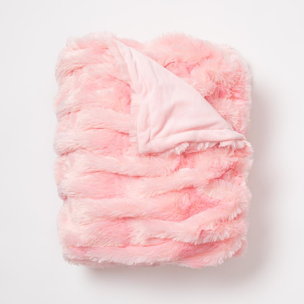 Fluffy pink faux fur throw blanket