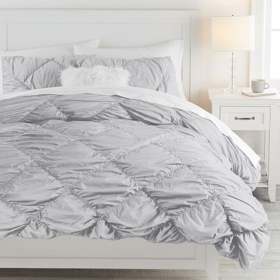 Ruched diamond duvet cover and sham