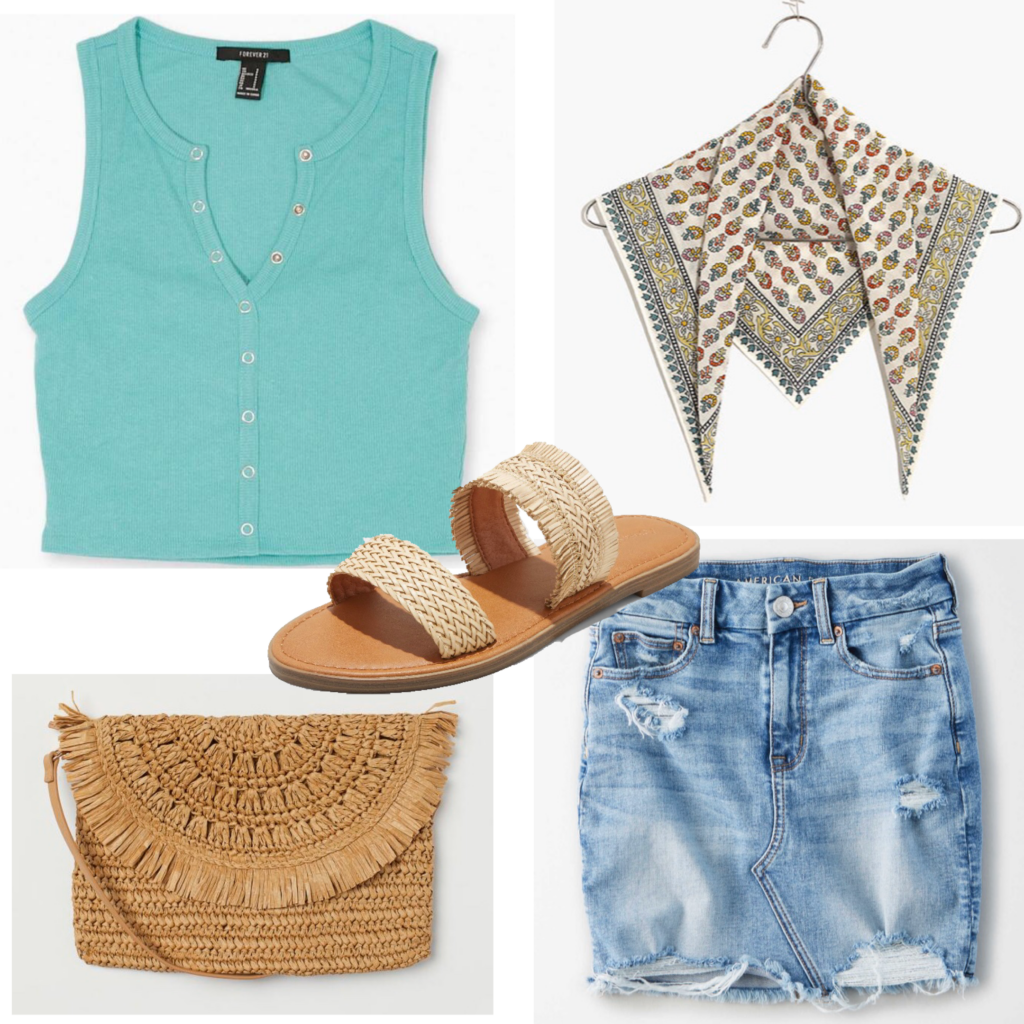 Outfit set featuring a teal tank top