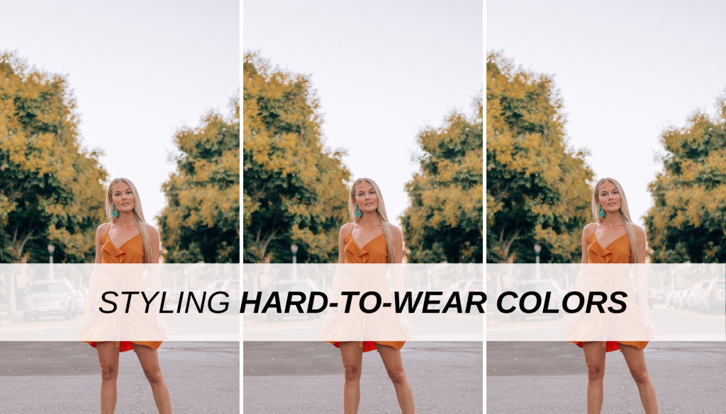 How to style hard to wear colors - photo of a woman in orange dress