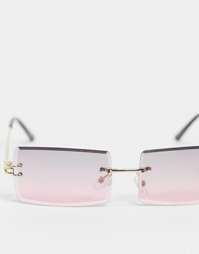 Asos My Accessories London rimless rectangle sunglasses with pink lens