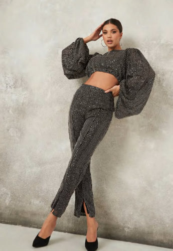 Missguided Sequin crop top and pants set