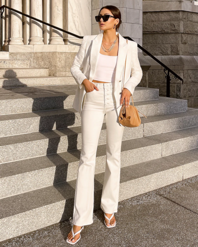 White Slim Fit Flared Trousers – Malliny