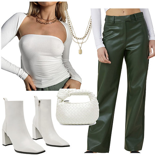 Khai Faux Leather Flared Trousers / Green - Hello My Love
