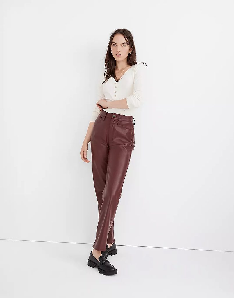 leather pants loafers outfit