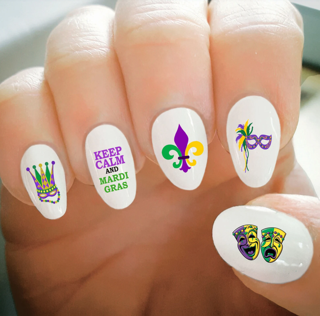 mardi gras beads nail art