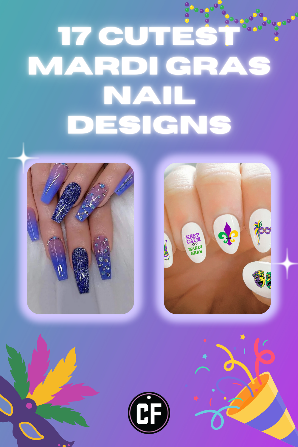 cute mardi gras nail designs