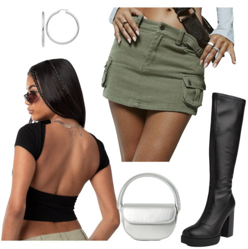 College Bar party theme Outfit with a mini skirt and knee high boots - college party themes