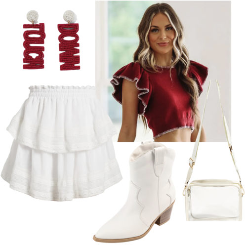 College Party Theme - Tailgate Party Outfit with a ruffled mini skirt and cowboy boots - college parties, theme party, best college party themes