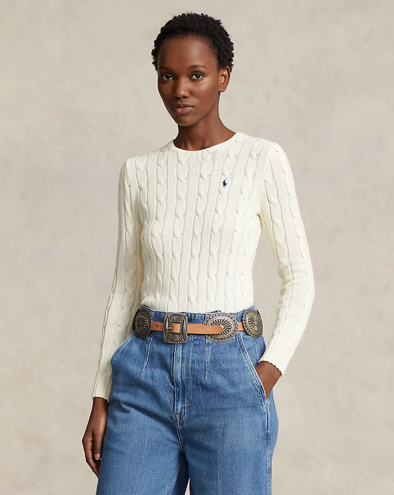 Cable-Knit Cotton Crewneck Sweater - stores like j crew