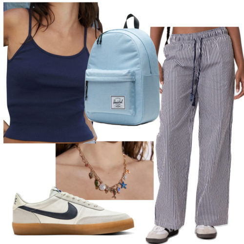 Summer College Outfit 11 with striped pants, a tank top and sneakers