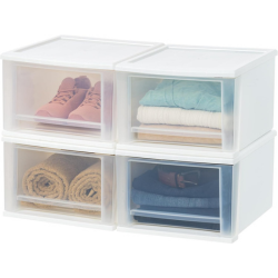 4 pack of 17-quart clear stacking storage drawers