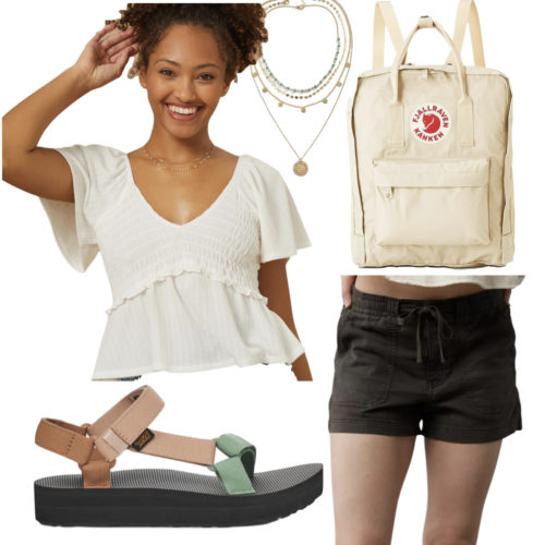 College Outfit with shorts and sandals