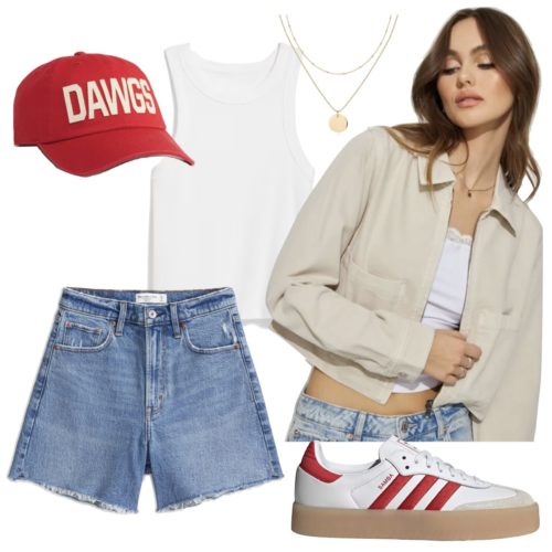 Cute College Outfit Denim Shorts Sneakers