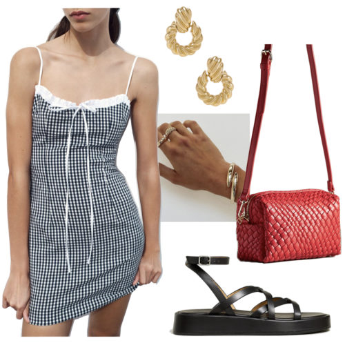Italian Summer Outfit #5 with a gingham mini dress and sandals