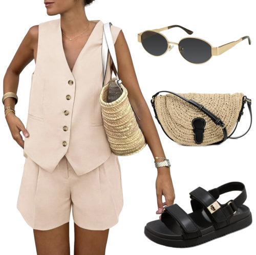 Italian Summer Outfit 9 shorts set and strappy footdbed sandals