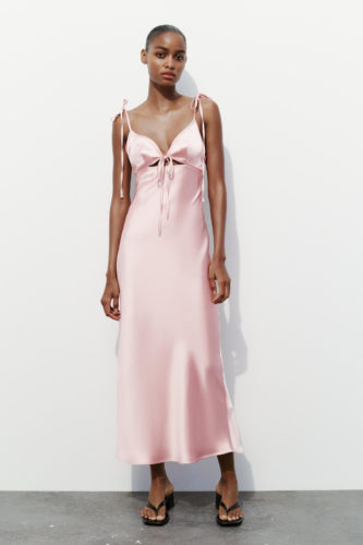 Zara Pink Satin Midi Dress