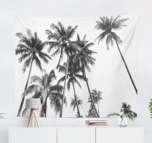Dorm tapestry with black and white palm trees