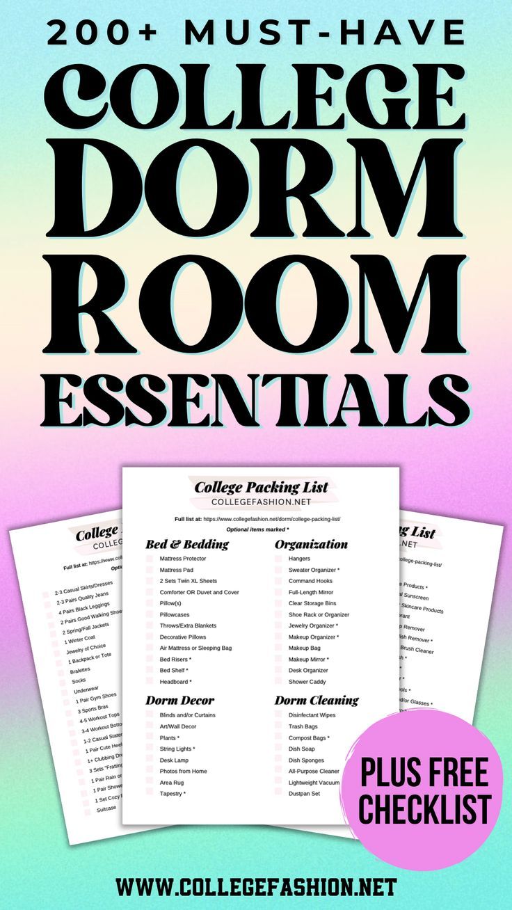 College dorm room essentials header that reads 200+ must-have college dorm room essentials