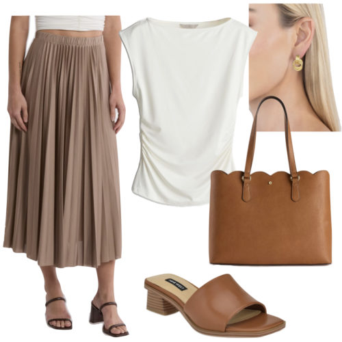 Summer Work Outfit Pleated Midi Skirt