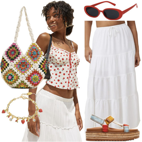 Tomato Girl White Maxi Skirt Outfit