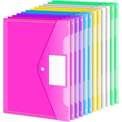 Pack of colorful clear snap shut folders for college