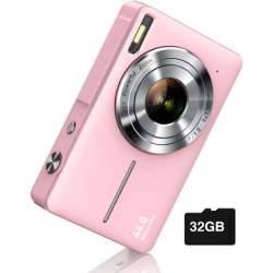 Pink compact digital camera for college