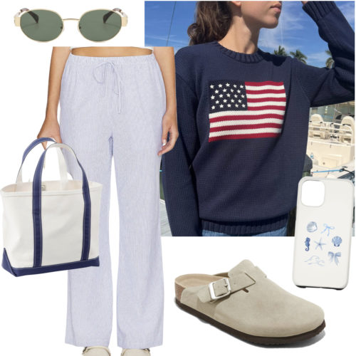 Coastal Grandma Outfit American Flag Sweater