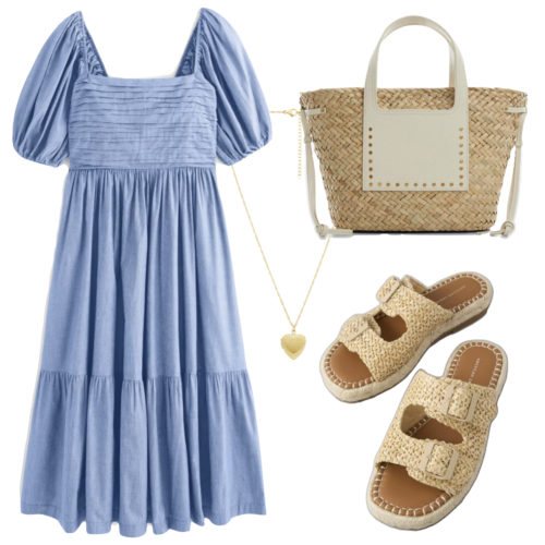 Coastal Grandma Outfit Blue Dress