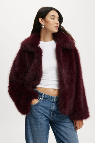 Cotton On Burgundy Faux Fur Jacket