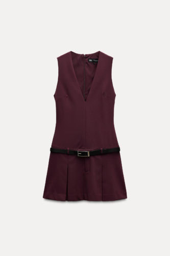 Zara Burgundy box pleat mini dress