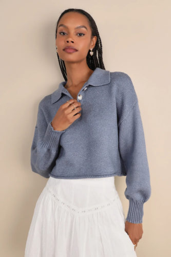 Lulus Blue Collared Sweater