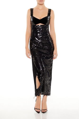 F21 black sequin cutout maxi dress