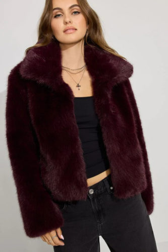 Garage burgundy faux fur coat