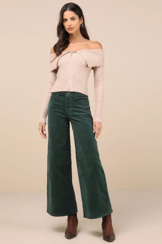 Lulus green corduroy wide leg pants