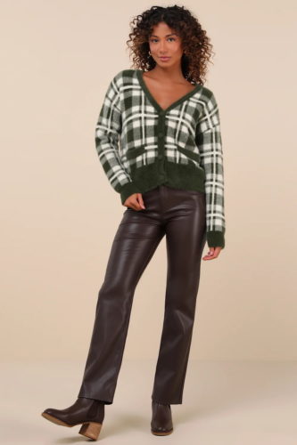 Lulus green plaid cardigan