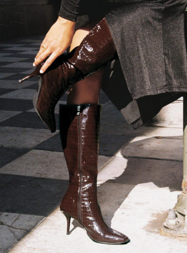 PP burgundy croc knee high boots