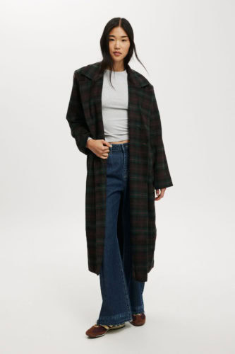 cotton on long plaid coat