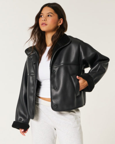 hollister vegan leather sherpa lined jacket