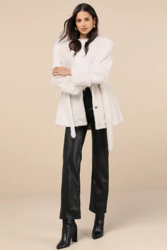 Faux fur belted coat from Lulus