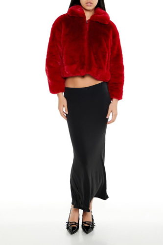 F21 red faux fur jacket