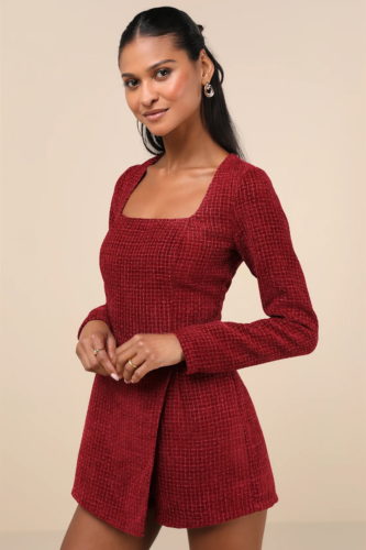 Lulus burgundy tweed romper