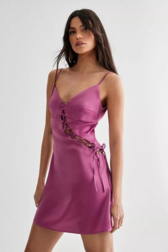 NG pink laceup mini dress