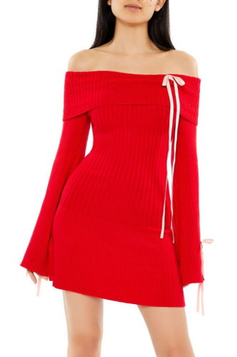 f21 red bow sweater dress